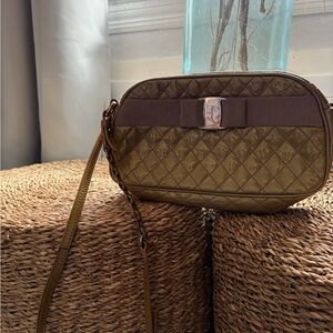 Salvatore Ferragamo Quilted Olive Crossbody Bag with Ribbon Detail
